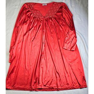 Vanity Fair Red Satin Lace Trim Nightgown XXXL Made In USA